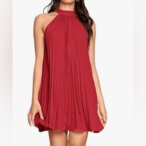 Pleated red halter dress